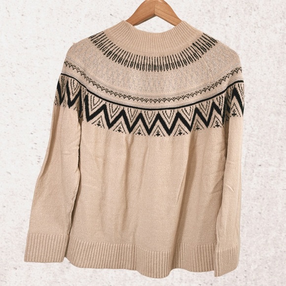Cream and Black Crew Neck Sweater with Fair Isle Pattern - Picture 2 of 4